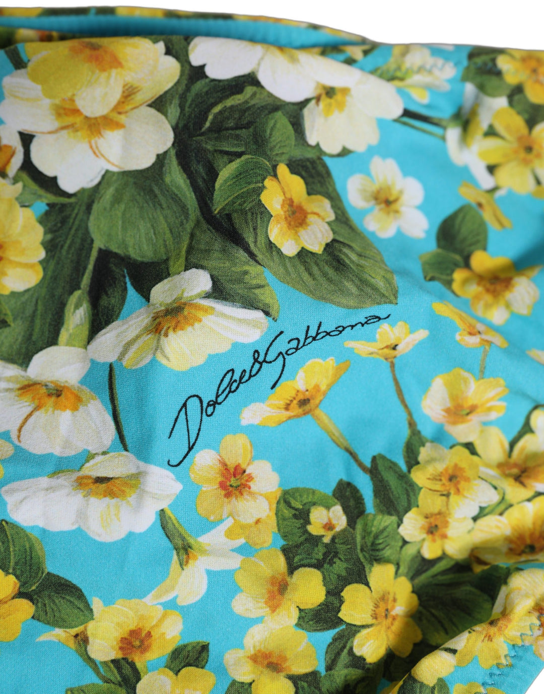Dolce &amp; Gabbana Blue Floral Print Nylon Beachwear Bikini Bottom