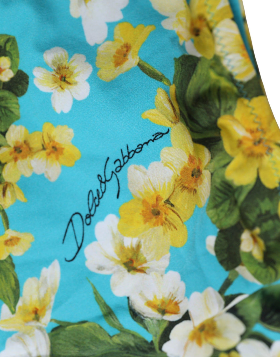 Dolce &amp; Gabbana Blue Floral Print Nylon Beachwear Bikini Bottom