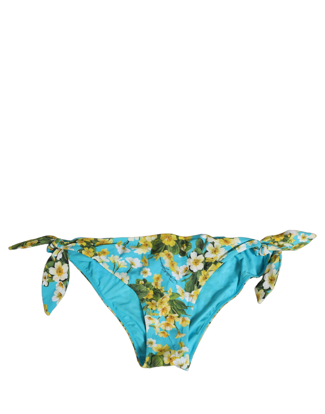 Dolce &amp; Gabbana Blue Floral Print Nylon Beachwear Bikini Bottom