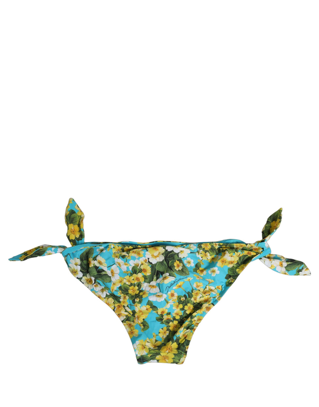 Dolce &amp; Gabbana Blue Floral Print Nylon Beachwear Bikini Bottom