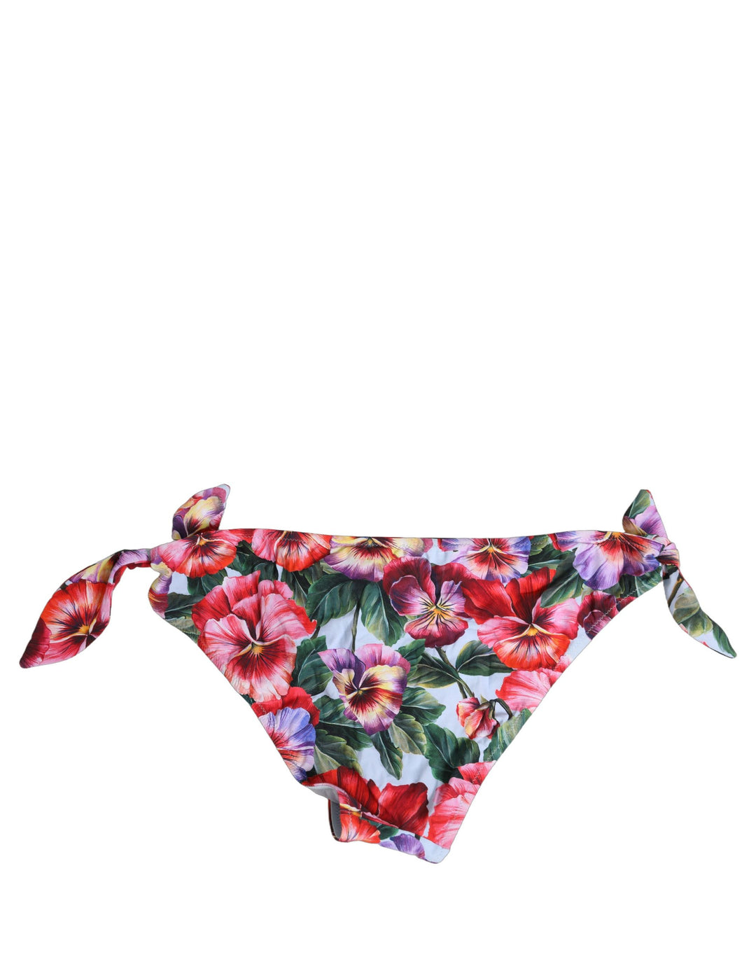 Dolce &amp; Gabbana White Floral Print Nylon Beachwear Bikini Bottom