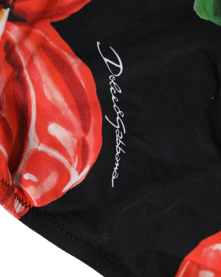 Dolce &amp; Gabbana Black Floral Print Nylon Beachwear Bikini Bottom