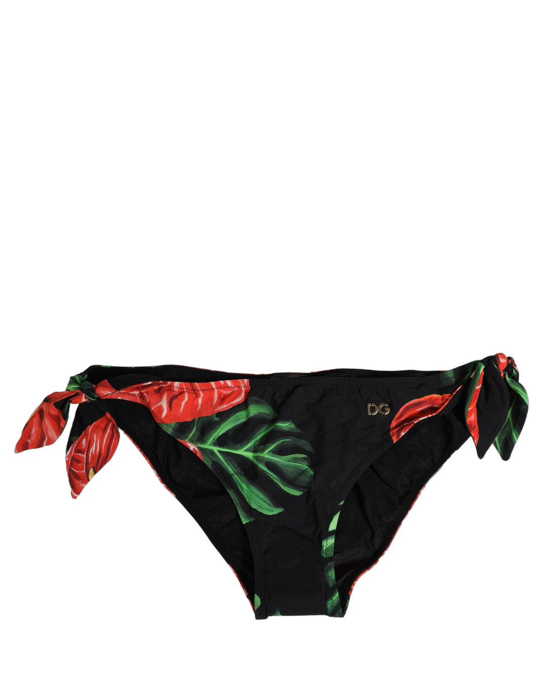 Dolce &amp; Gabbana Black Floral Print Nylon Beachwear Bikini Bottom