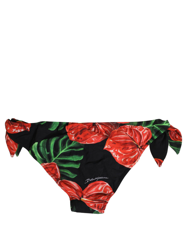 Dolce &amp; Gabbana Black Floral Print Nylon Beachwear Bikini Bottom