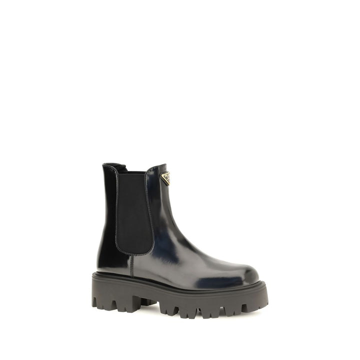 Prada Black Calf Leather Bos Taurus Chelsea Boots