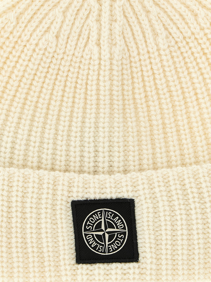Stone Island White Virgin Wool Beanie
