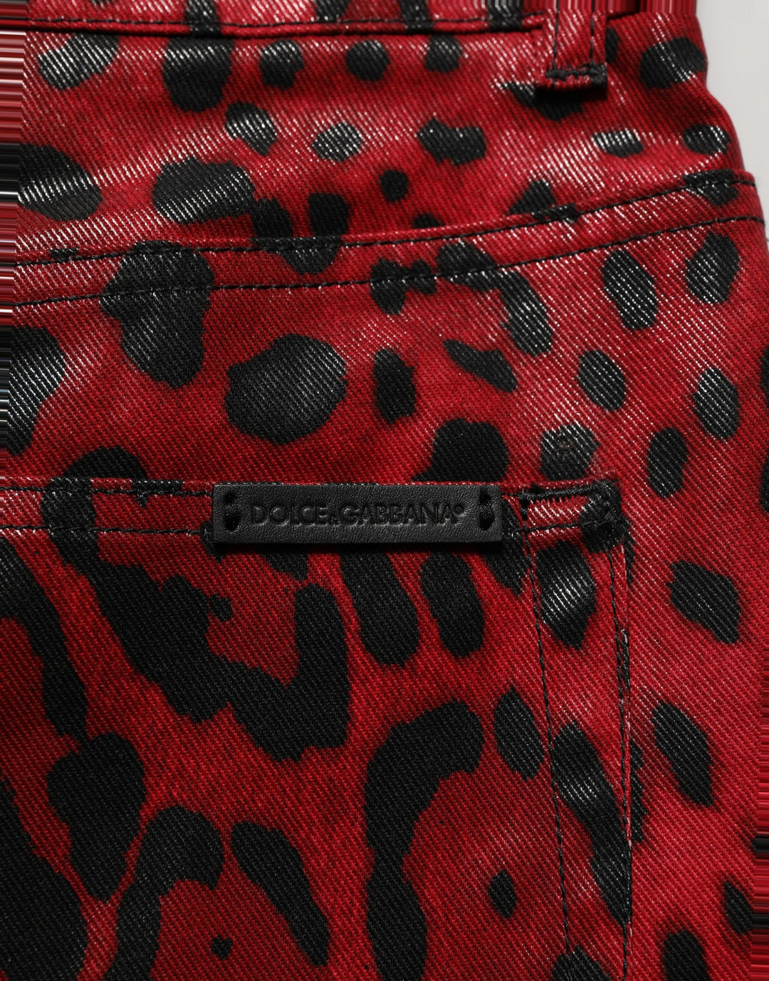 Dolce &amp; Gabbana Red Leopard Cotton 5 Pockets Trouser Jeans