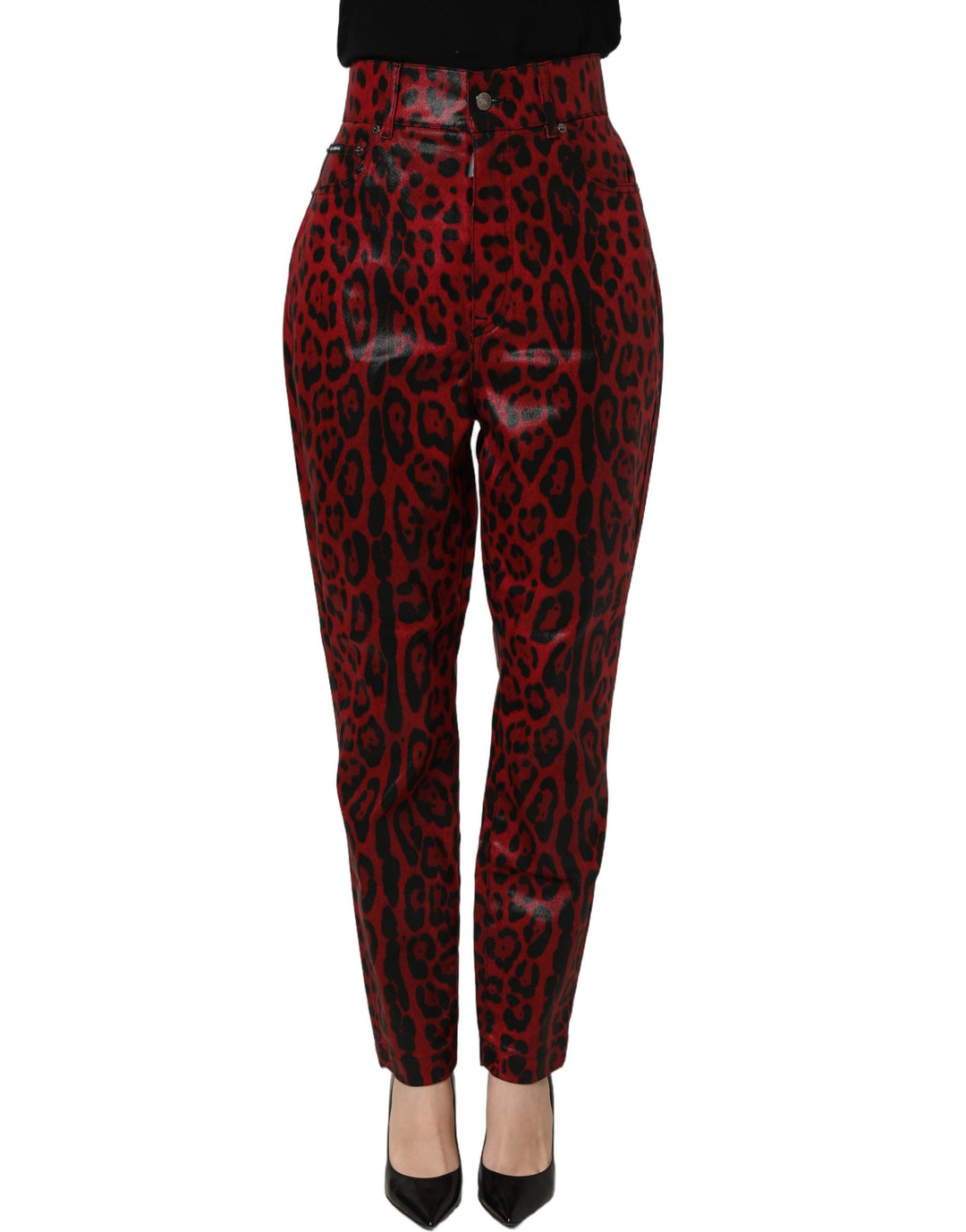 Dolce &amp; Gabbana Red Leopard Cotton 5 Pockets Trouser Jeans