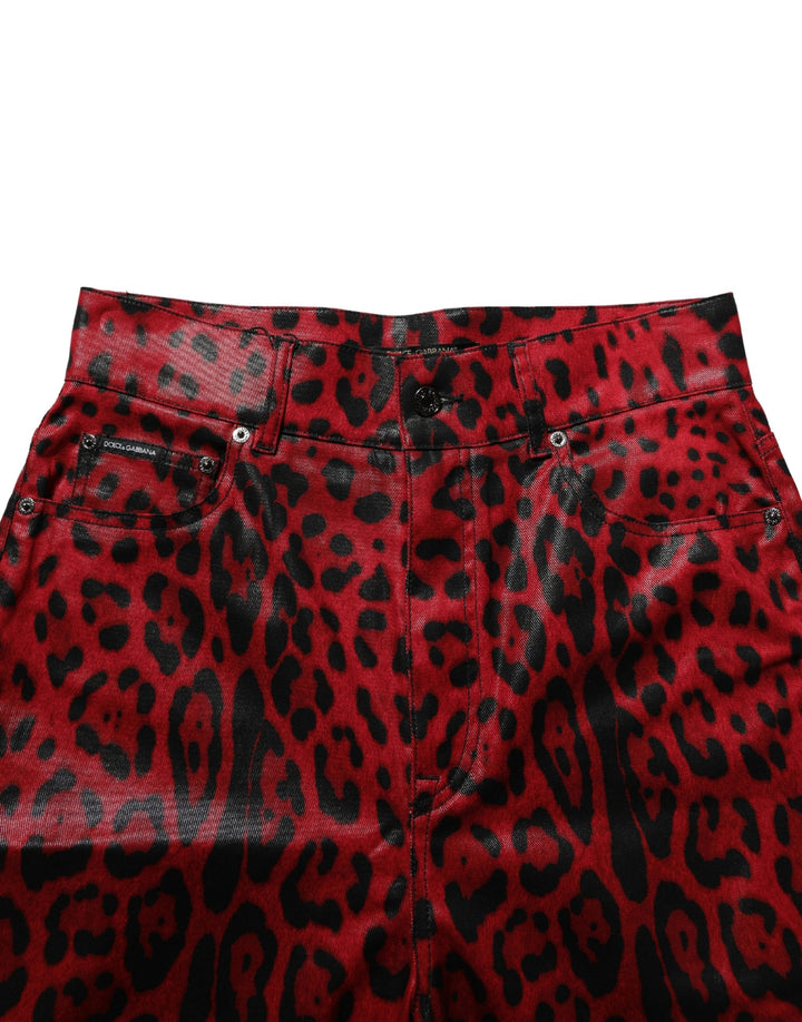 Dolce &amp; Gabbana Red Leopard Cotton 5 Pockets Trouser Jeans