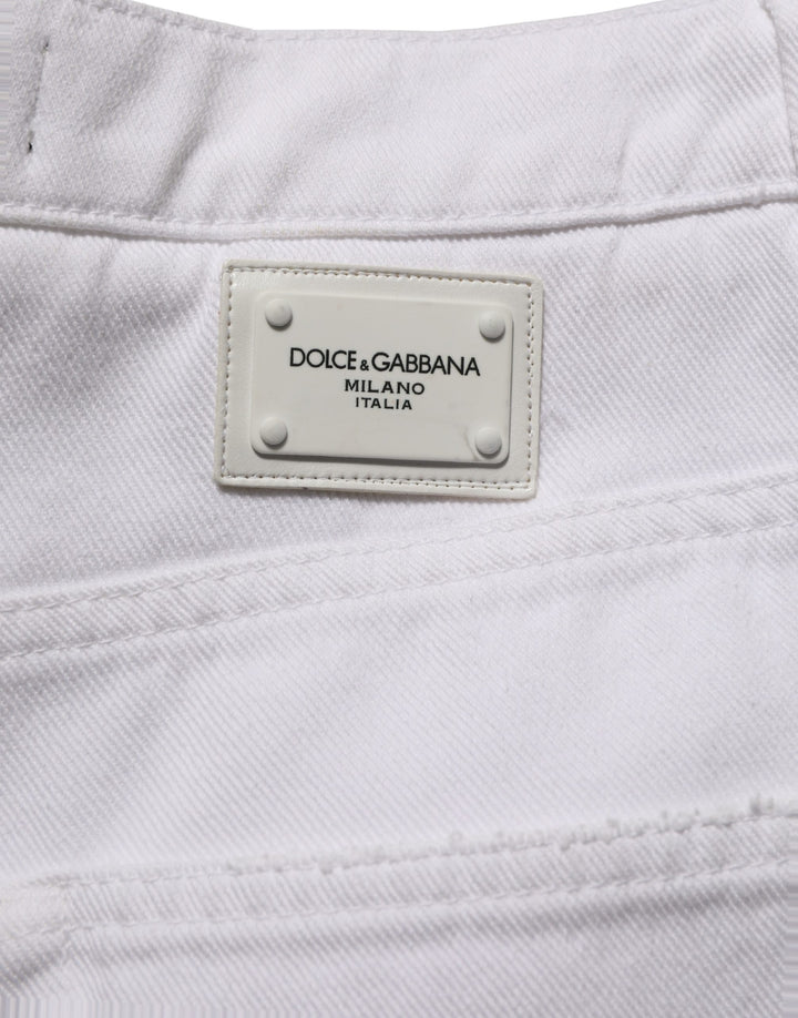Dolce &amp; Gabbana White Cotton Stretch Wide Leg Denim Jeans