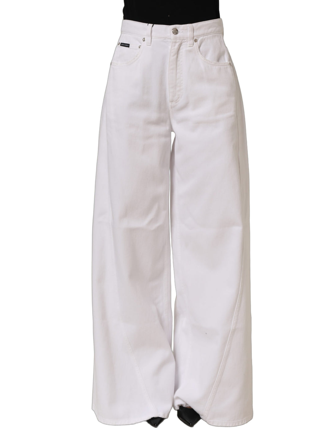 Dolce &amp; Gabbana White Cotton Stretch Wide Leg Denim Jeans