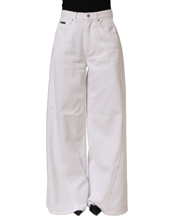 Dolce &amp; Gabbana White Cotton Stretch Wide Leg Denim Jeans