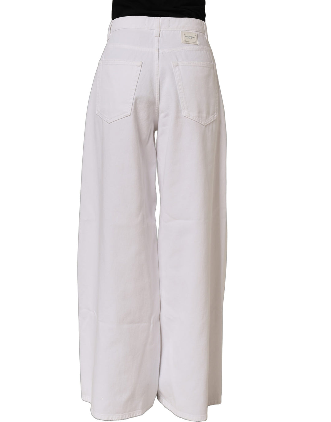 Dolce &amp; Gabbana White Cotton Stretch Wide Leg Denim Jeans