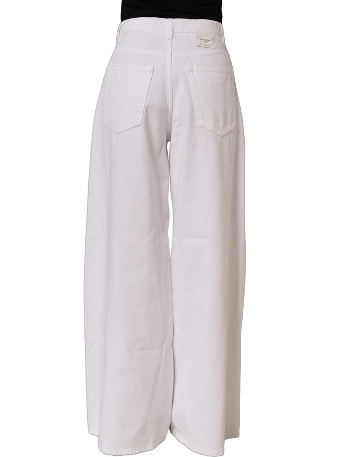 Dolce &amp; Gabbana White Cotton Stretch Wide Leg Denim Jeans