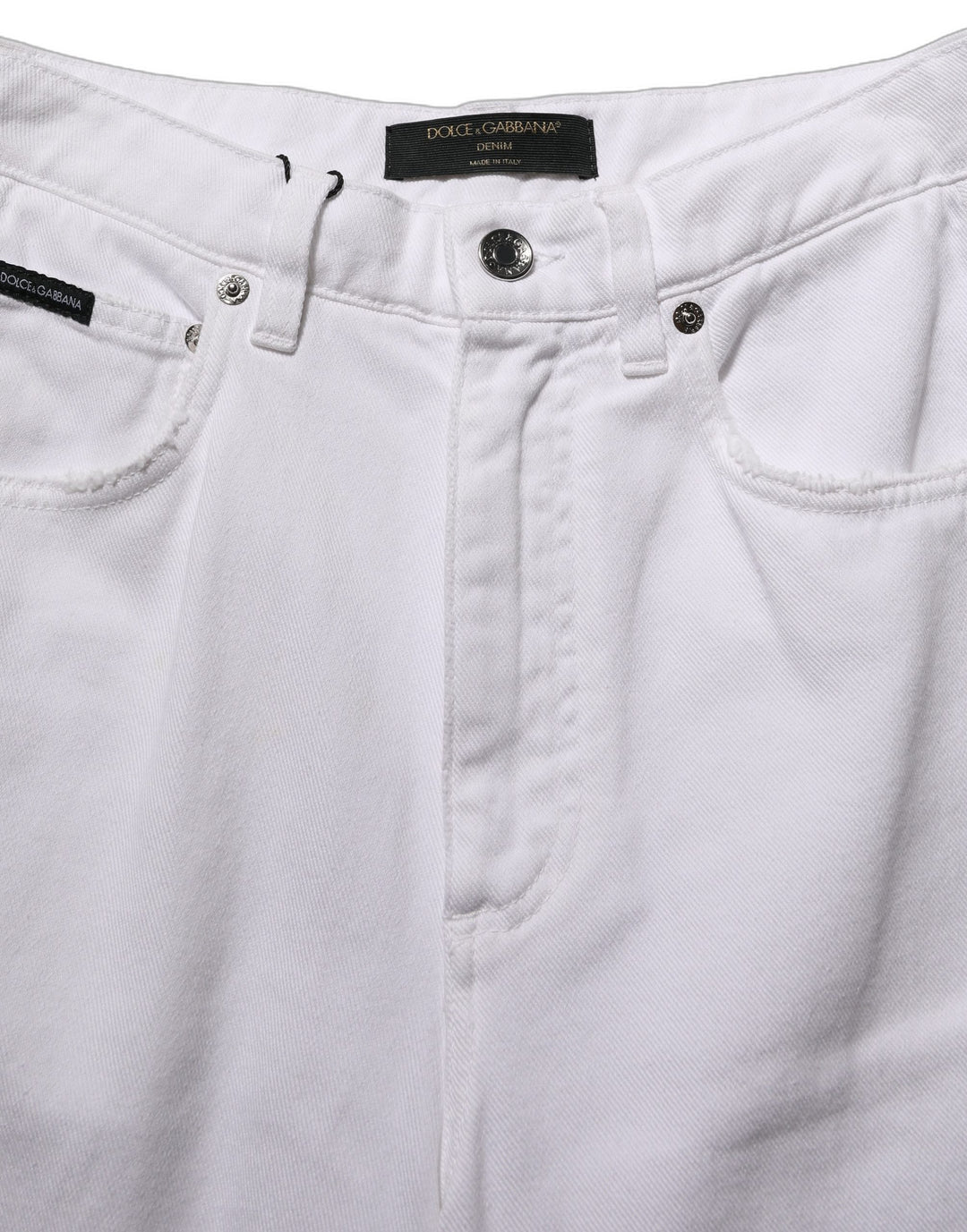 Dolce &amp; Gabbana White Cotton Stretch Wide Leg Denim Jeans