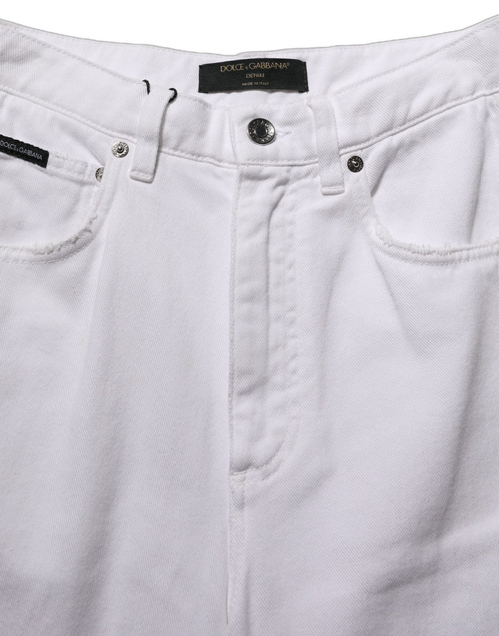Dolce &amp; Gabbana White Cotton Stretch Wide Leg Denim Jeans