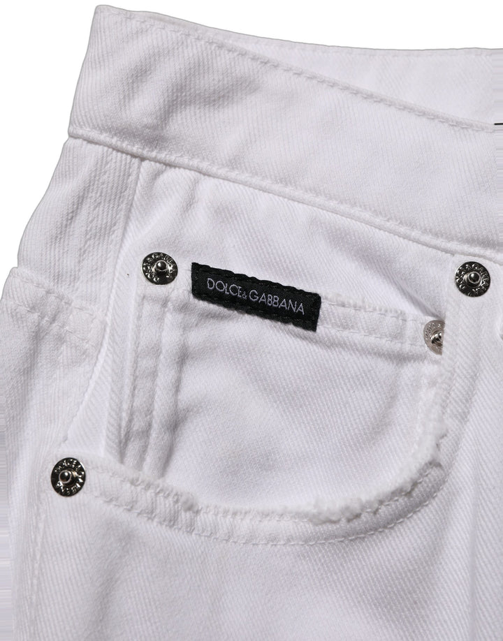 Dolce &amp; Gabbana White Cotton Stretch Wide Leg Denim Jeans