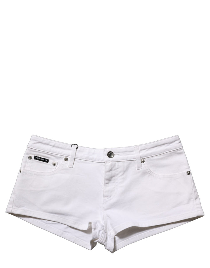 Dolce &amp; Gabbana White Cotton Low Rise Denim Hot Pants Shorts