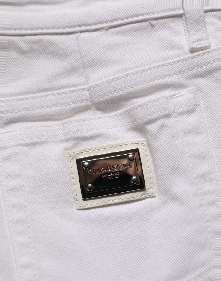 Dolce &amp; Gabbana White Cotton Low Rise Denim Hot Pants Shorts