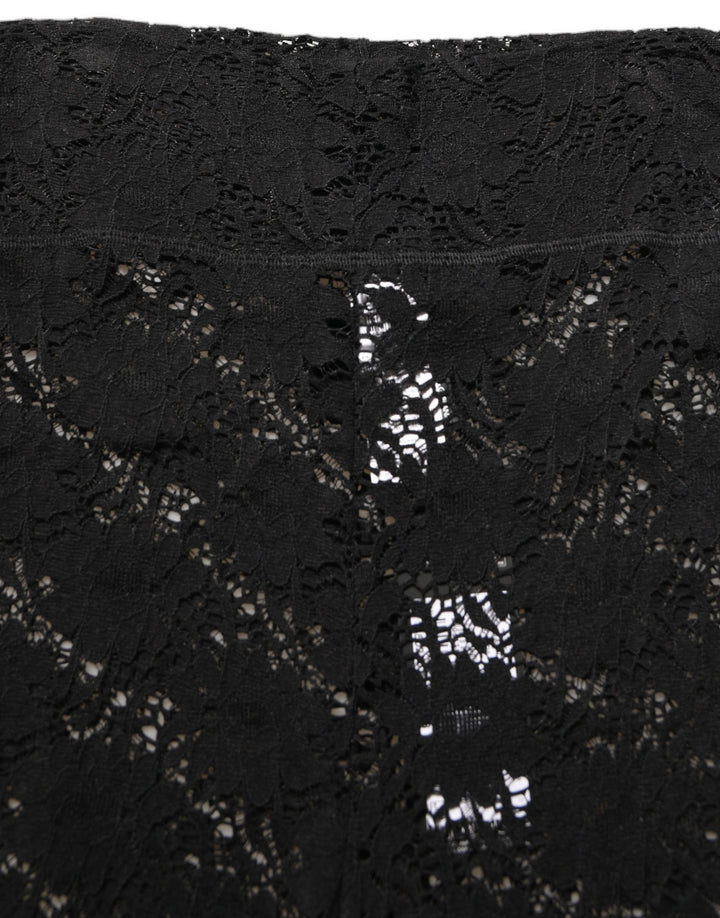 Dolce &amp; Gabbana Black High Waist Sheer Floral Lace Shorts
