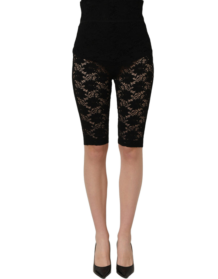 Dolce &amp; Gabbana Black High Waist Sheer Floral Lace Shorts