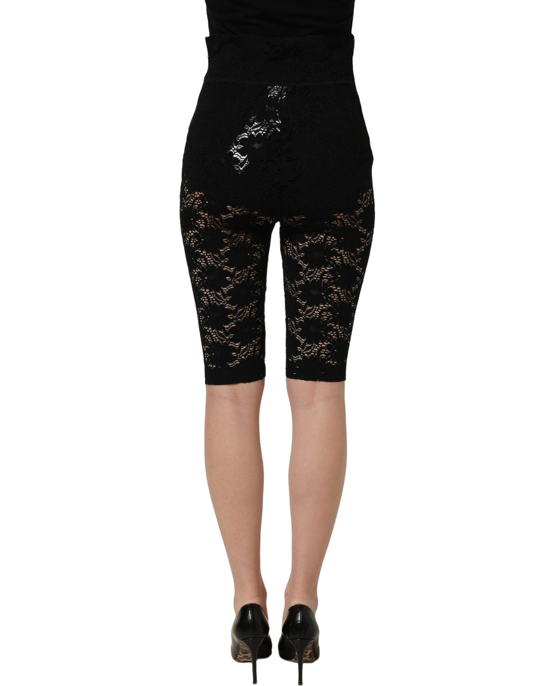 Dolce &amp; Gabbana Black High Waist Sheer Floral Lace Shorts