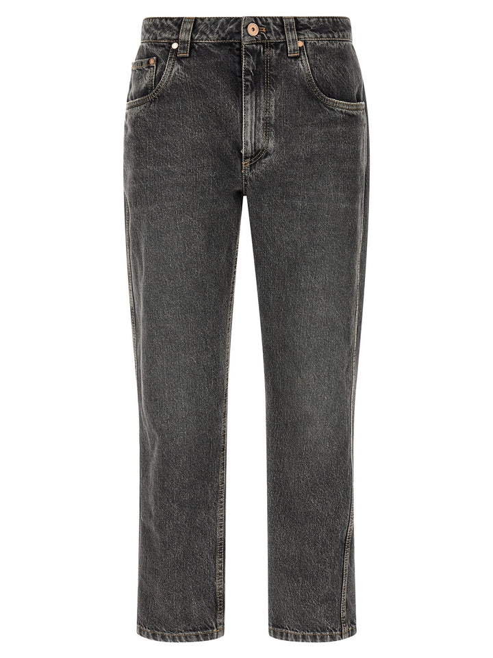 Brunello Cucinelli Gray Cotton Straight-Leg Jeans