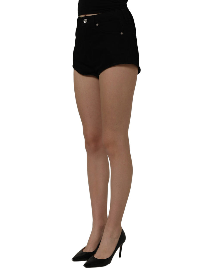 Dolce &amp; Gabbana Black Cotton Mid Rise Denim Hot Pants Shorts