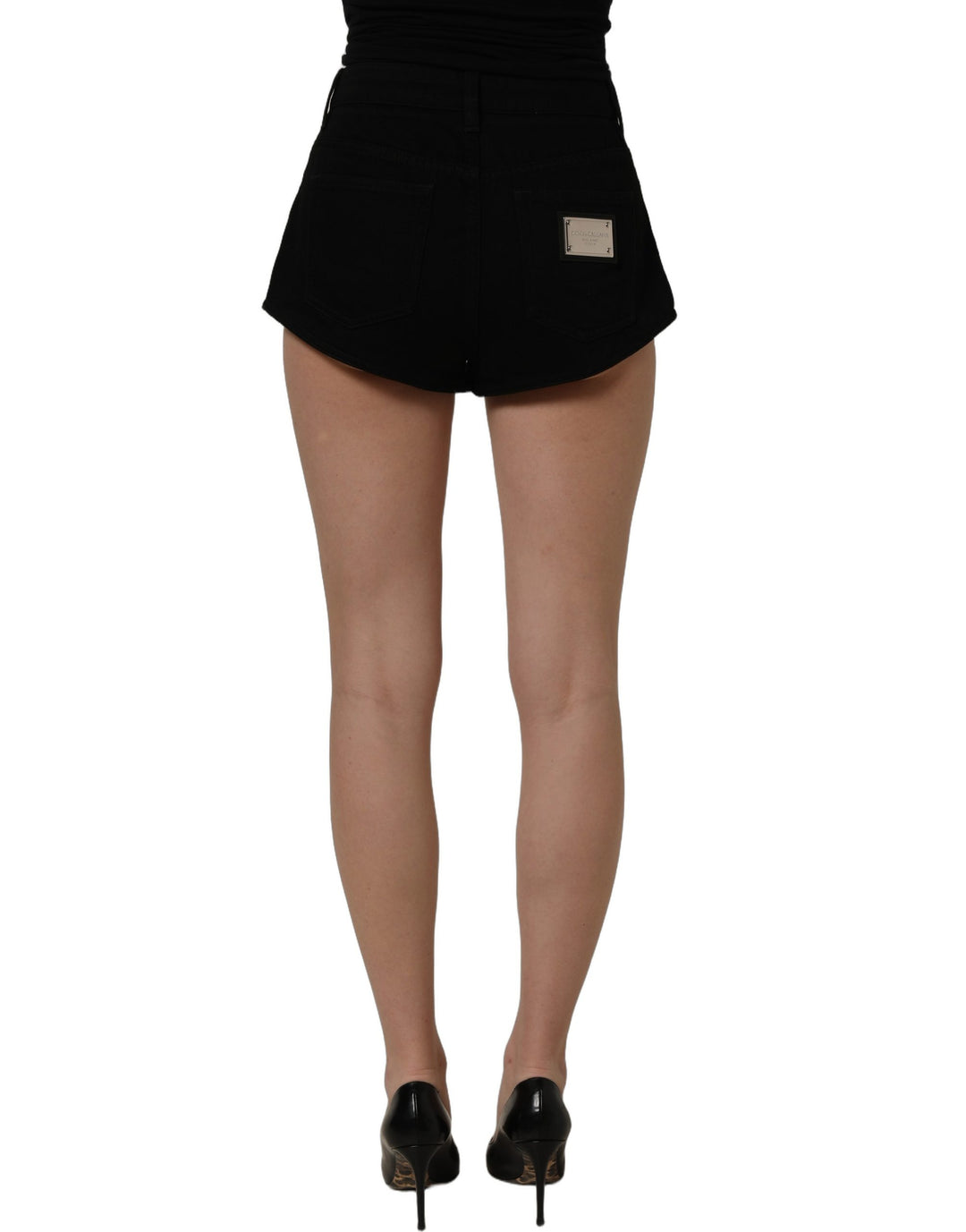 Dolce &amp; Gabbana Black Cotton Mid Rise Denim Hot Pants Shorts