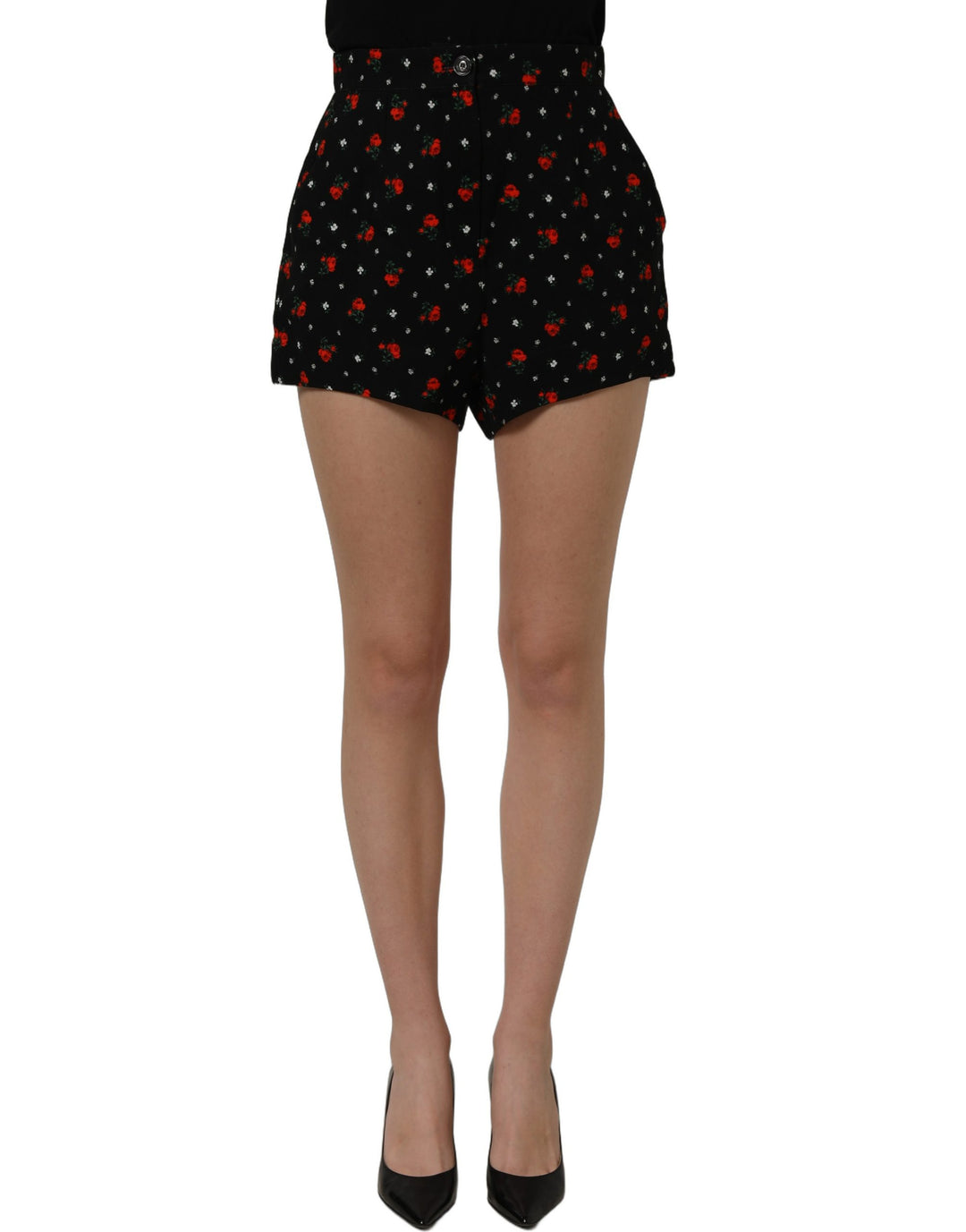 Dolce &amp; Gabbana Black Floral High Rise Women Hot Pants Shorts