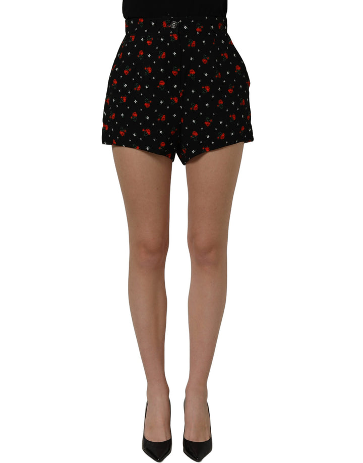 Dolce &amp; Gabbana Black Floral High Rise Women Hot Pants Shorts