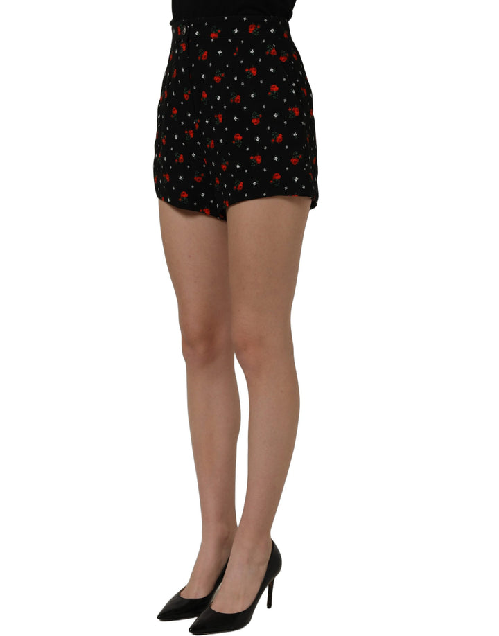 Dolce &amp; Gabbana Black Floral High Rise Women Hot Pants Shorts