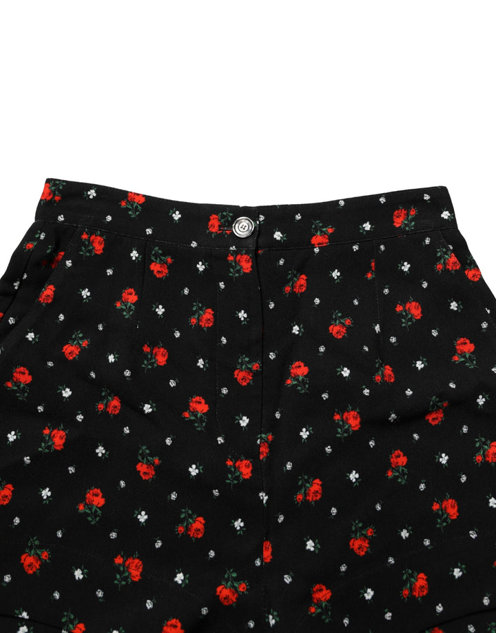 Dolce &amp; Gabbana Black Floral High Rise Women Hot Pants Shorts
