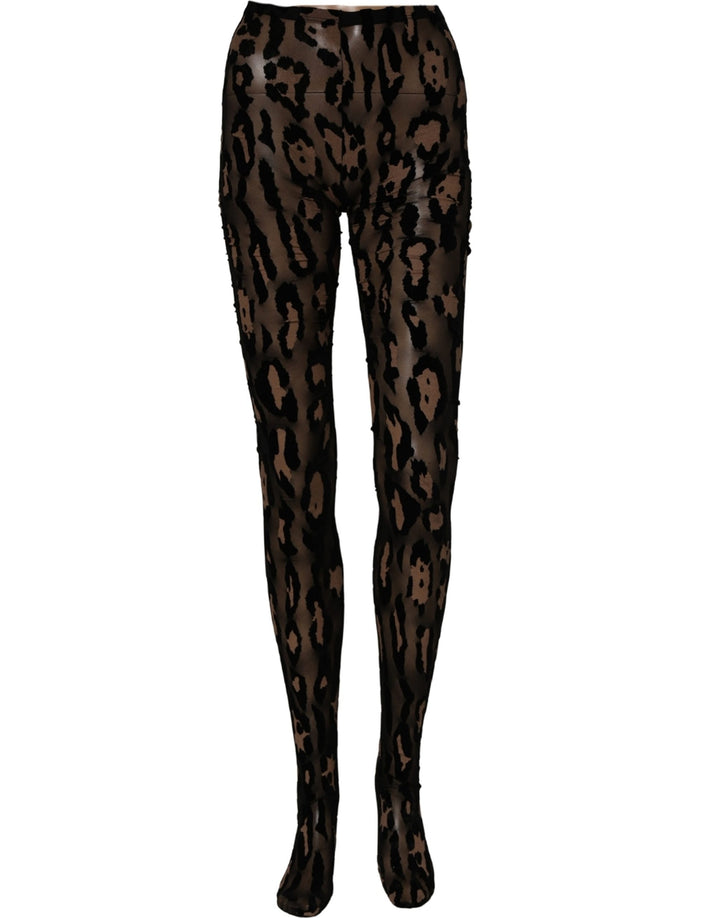 Dolce &amp; Gabbana Black Leopard Nylon Tights Stocking Pantyhose Socks