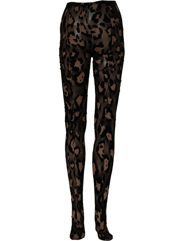 Dolce &amp; Gabbana Black Leopard Nylon Tights Stocking Pantyhose Socks
