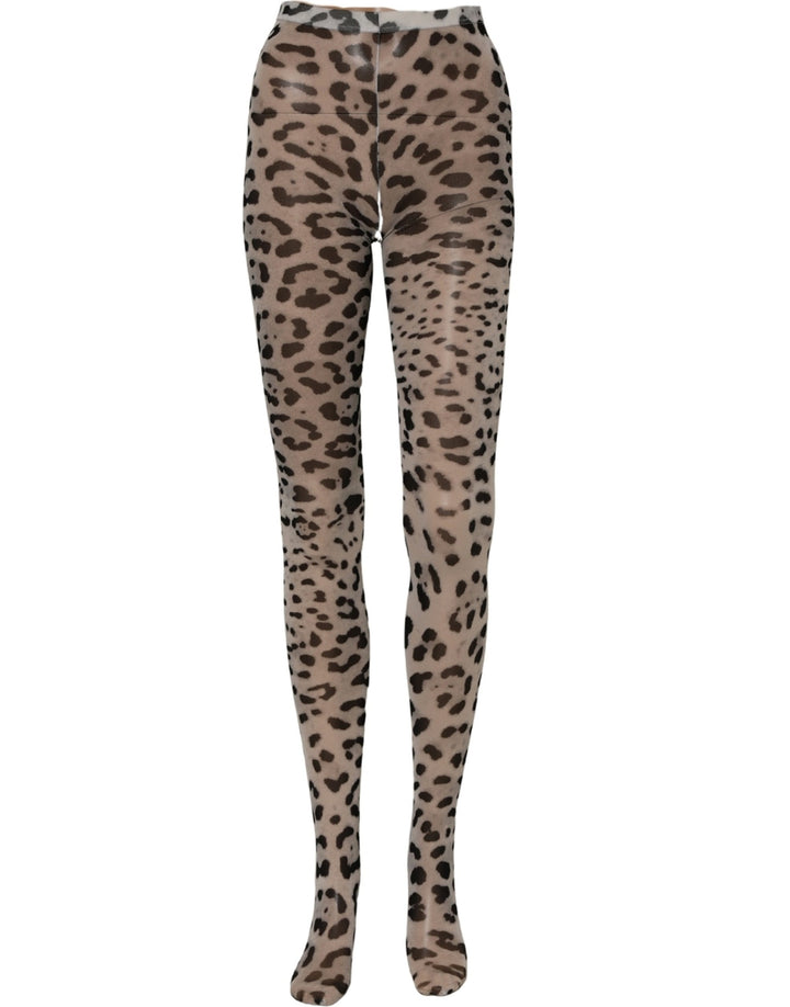 Dolce &amp; Gabbana Gray Leopard Nylon Tights Stocking Pantyhose Socks