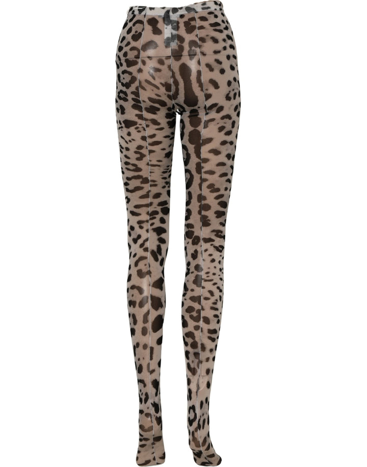 Dolce &amp; Gabbana Gray Leopard Nylon Tights Stocking Pantyhose Socks