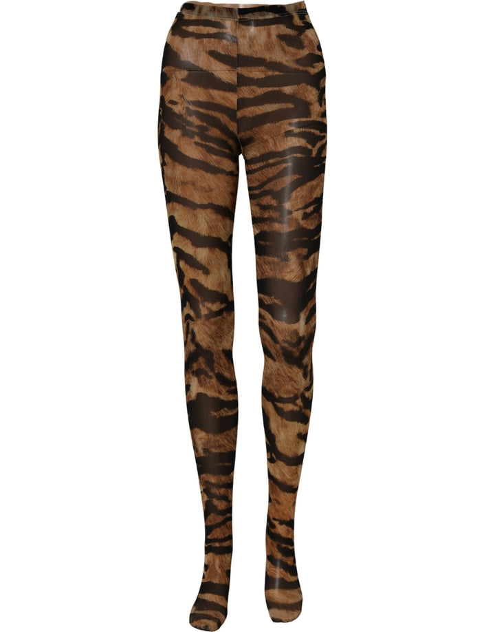 Dolce &amp; Gabbana Brown Tiger Nylon Tights Stocking Pantyhose Socks
