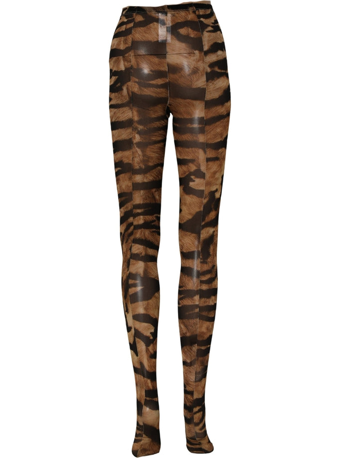Dolce &amp; Gabbana Brown Tiger Nylon Tights Stocking Pantyhose Socks