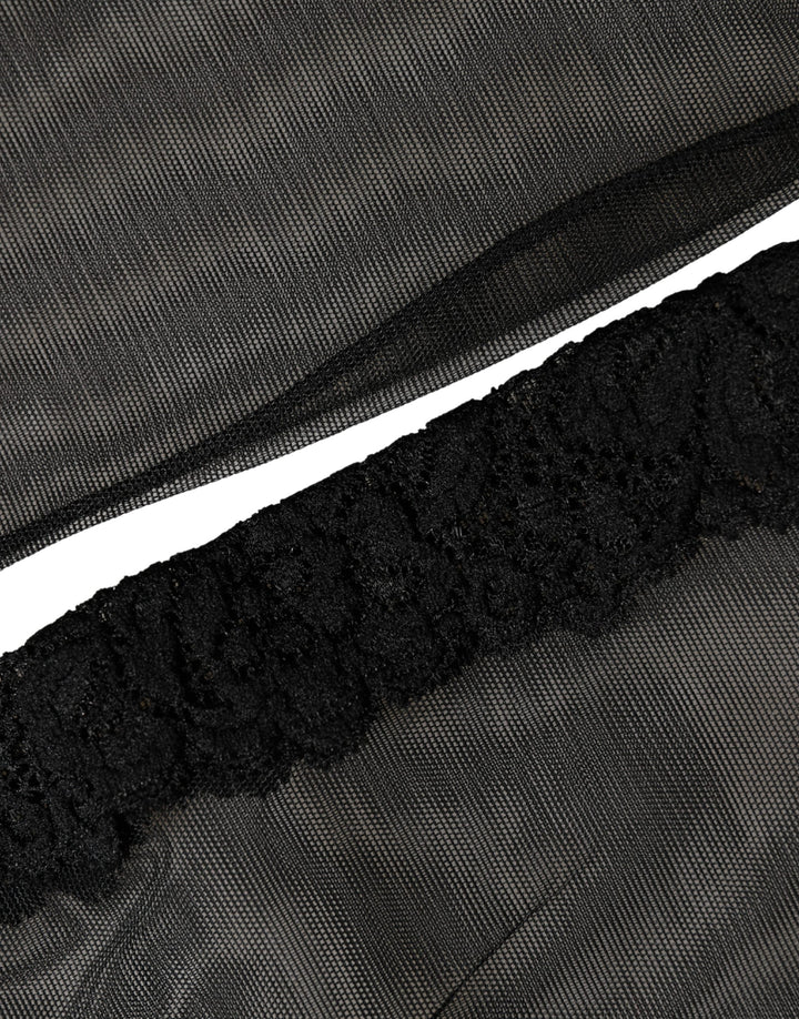 Dolce &amp; Gabbana Black Nylon Mesh Sheer Calf Long Accessory Socks
