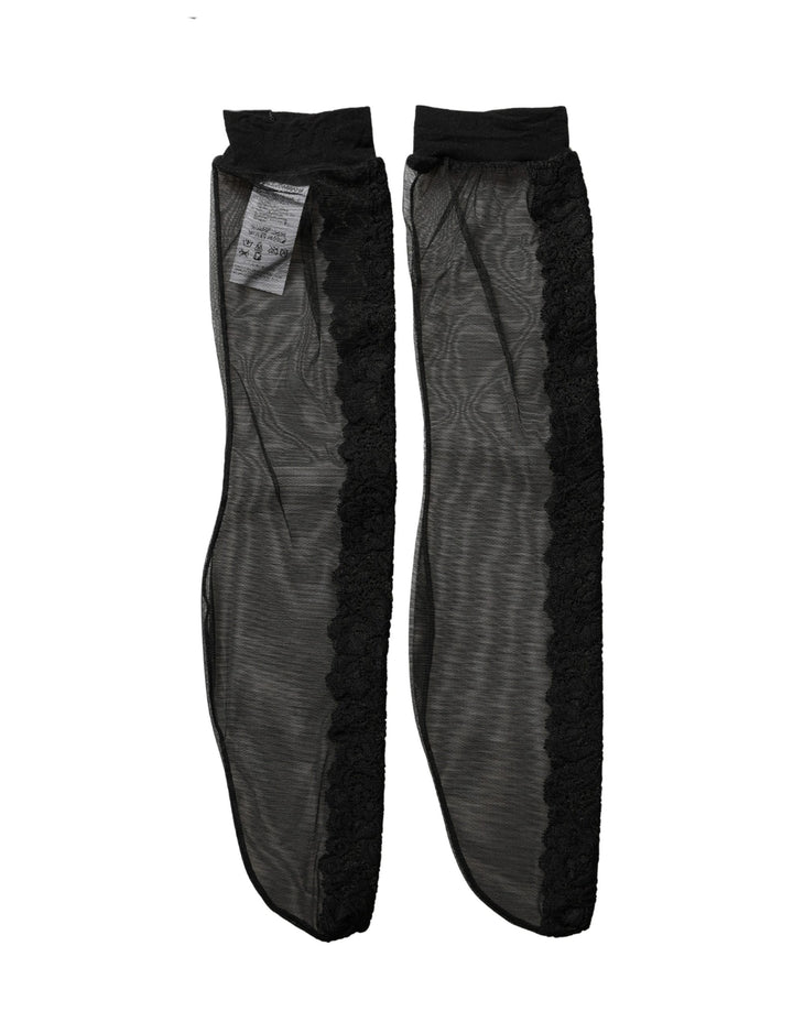 Dolce &amp; Gabbana Black Nylon Mesh Sheer Calf Long Accessory Socks