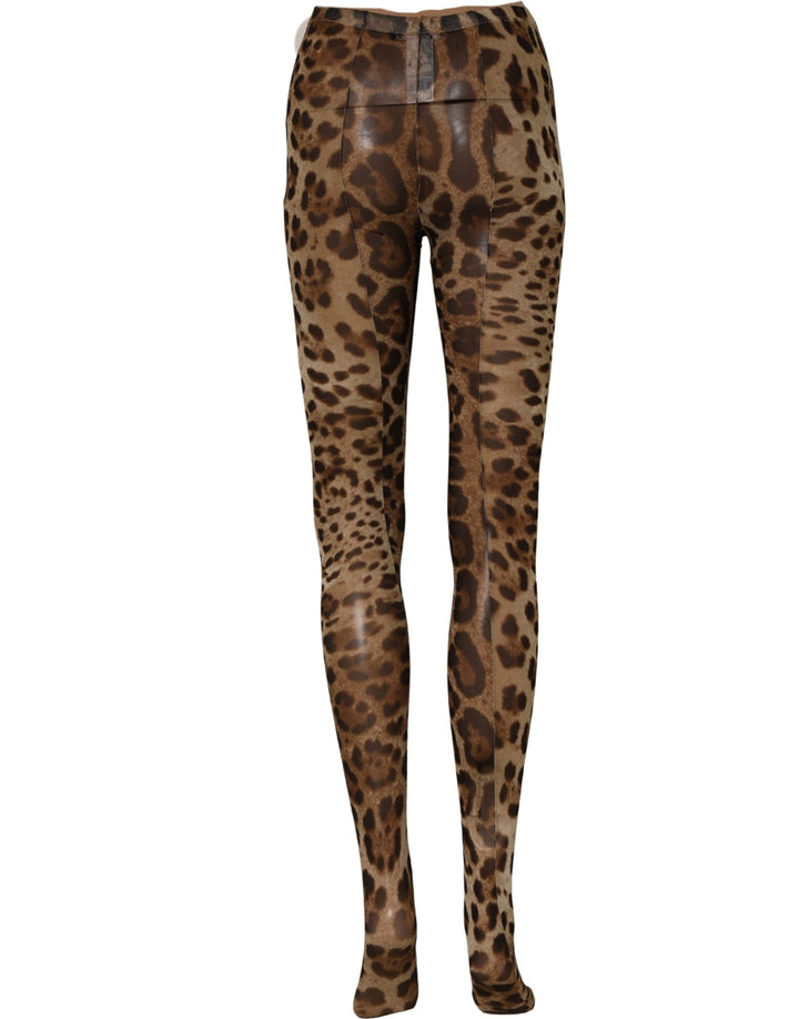 Dolce &amp; Gabbana Brown Leopard Nylon Tights Stocking Pantyhose Socks