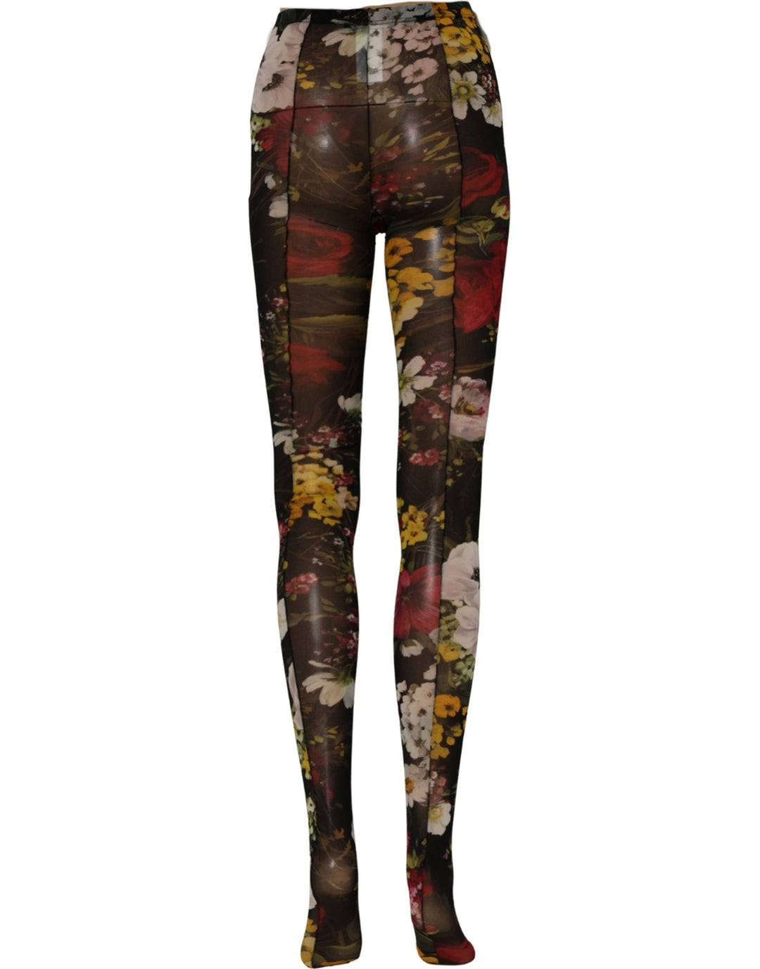 Dolce &amp; Gabbana Black Nylon Floral Print Tights Stockings Socks