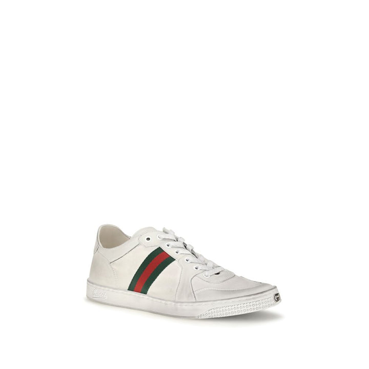 Gucci White Calf Leather Bos Taurus Low Top Sneakers