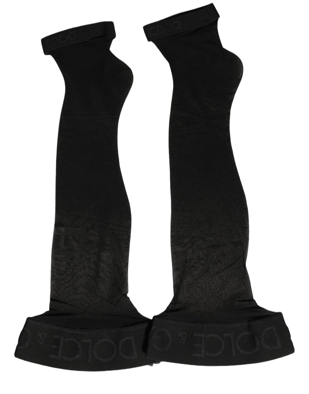 Dolce &amp; Gabbana Black Nylon Logo Calf Long Women Accessory Socks