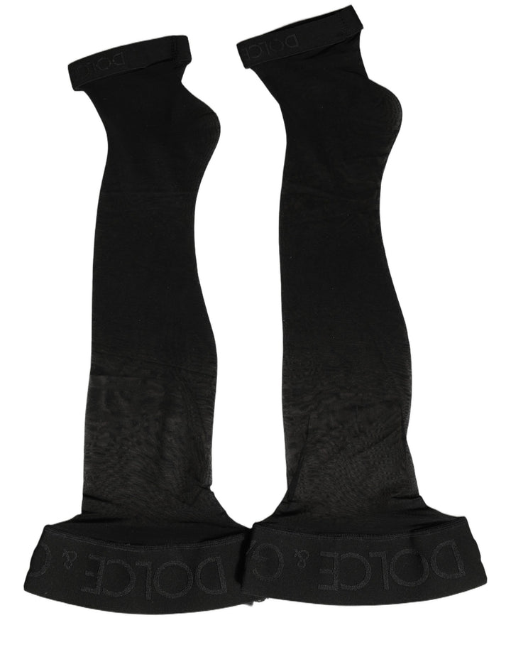 Dolce &amp; Gabbana Black Nylon Logo Calf Long Women Accessory Socks
