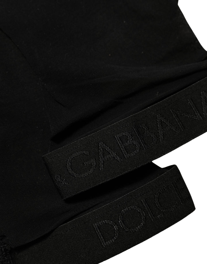 Dolce &amp; Gabbana Black Nylon Logo Calf Long Women Accessory Socks