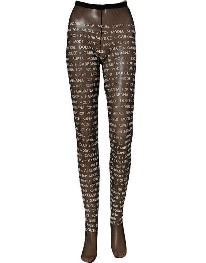 Dolce &amp; Gabbana Black White All Over Print Sheer Stretch Tights Socks