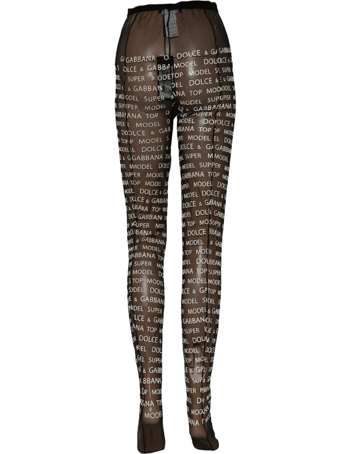 Dolce &amp; Gabbana Black White All Over Print Sheer Stretch Tights Socks