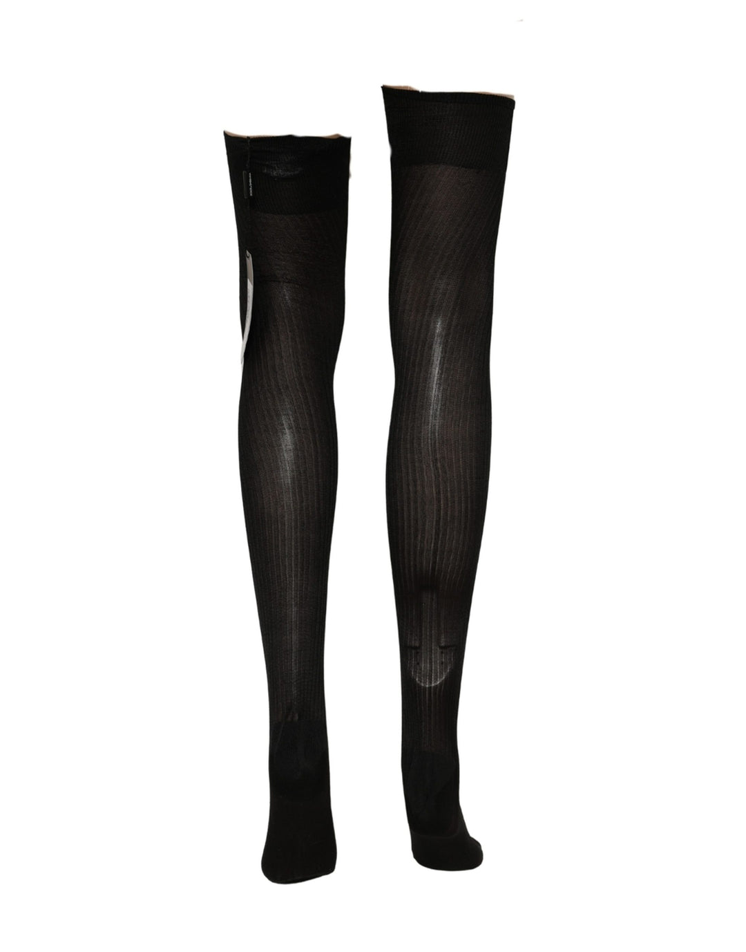 Dolce &amp; Gabbana Black DG Logo Rhinestones Stretch Thigh High Socks